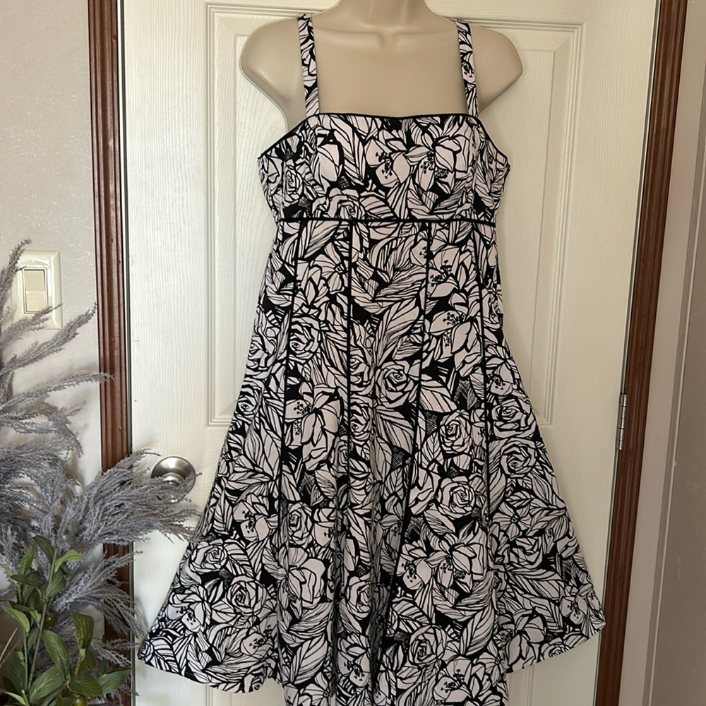 R&K Black and White Floral Midi Dress